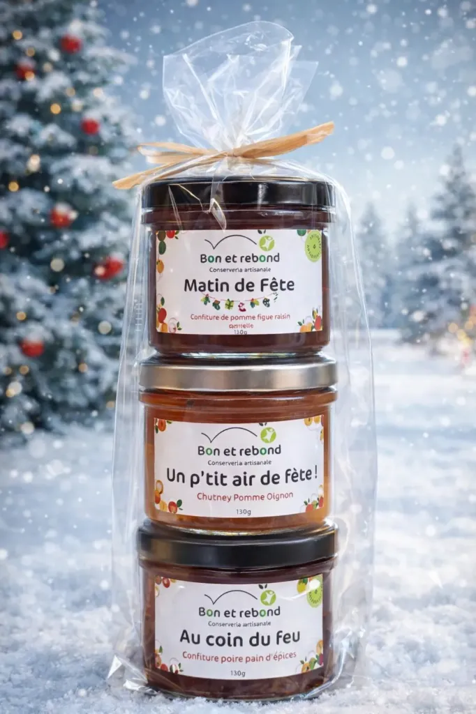 Triplet de confitures de Fête : Chutney/ Poire-pain d'épice/pomme-figue- cannelle - 3x130g